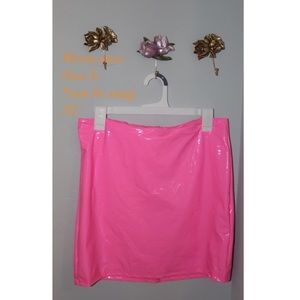 Bubble gum pink, “plastic” mini skirt